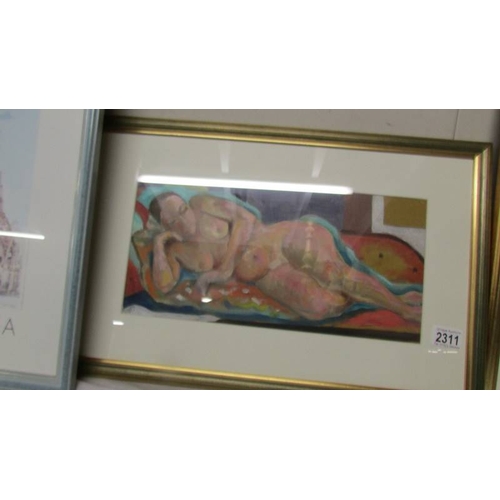 2311 - Michael Jenkins, Modernist acrylic painting of a sleeping female nude signed with initials M.J.