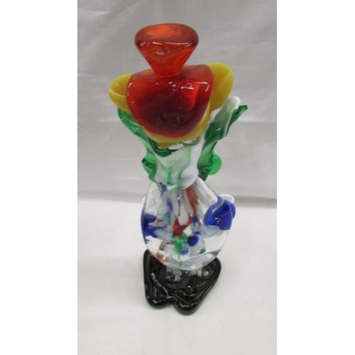 2076 - A tall multi coloured glass clown and a smaller example in the style of Murano, 14'' (35cm) and 9'' ... 