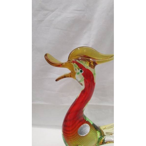 2077 - A multicoloured Murano glass duck with original sticker on side, 13'' (33cm), in good condition with... 