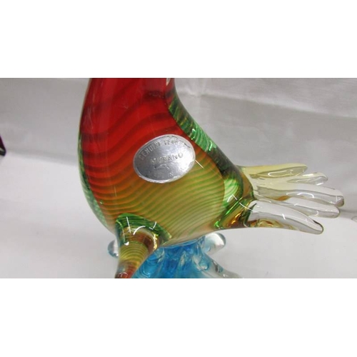 2077 - A multicoloured Murano glass duck with original sticker on side, 13'' (33cm), in good condition with... 