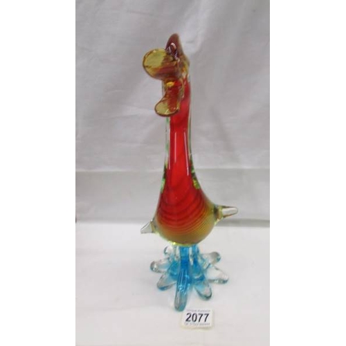 2077 - A multicoloured Murano glass duck with original sticker on side, 13'' (33cm), in good condition with... 