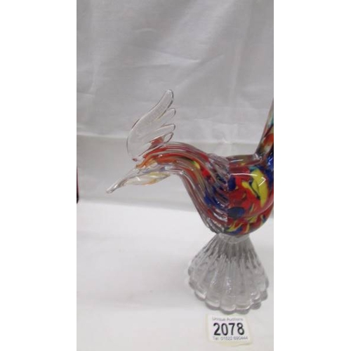 2078 - A multi coloured glass rooster in the style of Murano, 15.5'' (44cm), in good condition with no crac... 