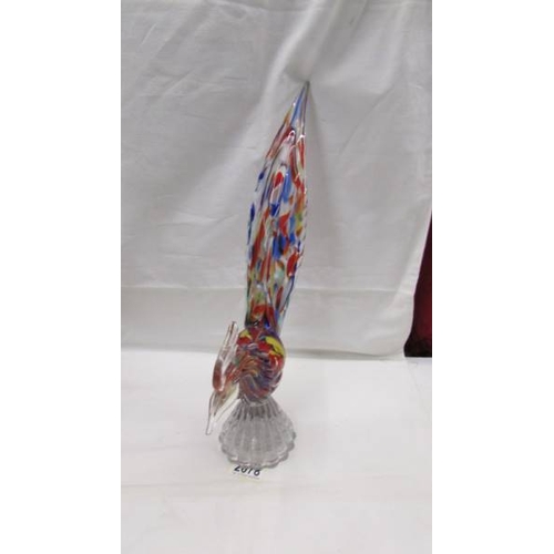 2078 - A multi coloured glass rooster in the style of Murano, 15.5'' (44cm), in good condition with no crac... 