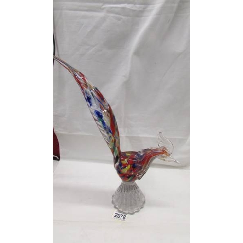 2078 - A multi coloured glass rooster in the style of Murano, 15.5'' (44cm), in good condition with no crac... 