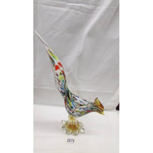 2079 - A multi coloured glass pheasant in the style of Murano, 16'' (46cm), in good condition with no crack... 