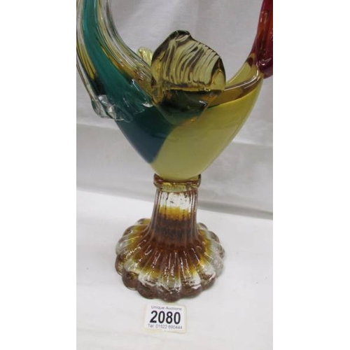 2080 - A multi coloured glass rooster in the style of Murano, 16.5'' (47cm), in good condition with no crac... 