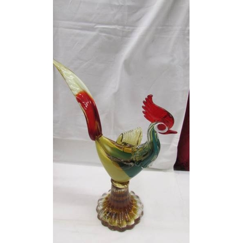 2080 - A multi coloured glass rooster in the style of Murano, 16.5'' (47cm), in good condition with no crac... 