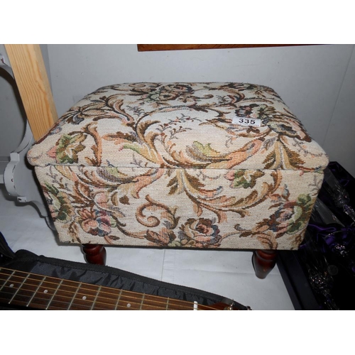 335 - A tapestry covered work/sewing stool and some contents