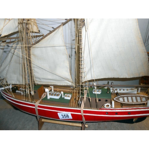 358 - A Wooden model of the Lilla Das Schooner training ship Denmark Height 51cm, length 68cm - collect on... 