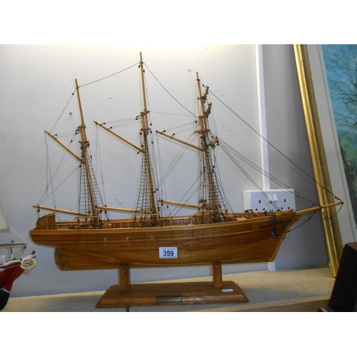 359 - A wooden model of The Rhoda Mary Falmouth sailing ship Height 51cm, length 75cm - collect only