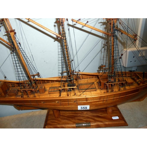 359 - A wooden model of The Rhoda Mary Falmouth sailing ship Height 51cm, length 75cm - collect only