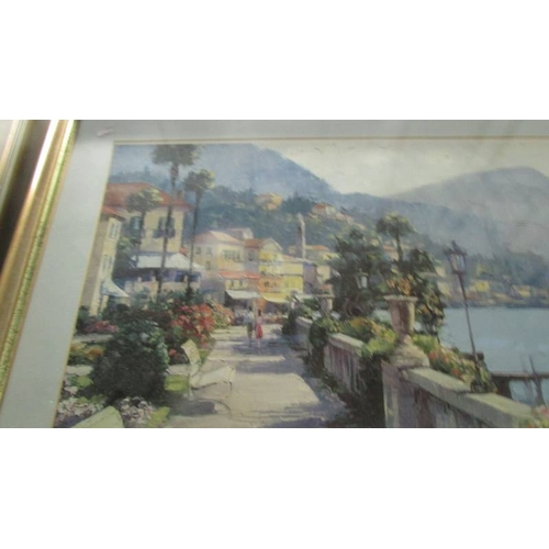 1077 - A framed and glazed continental promenade scene.