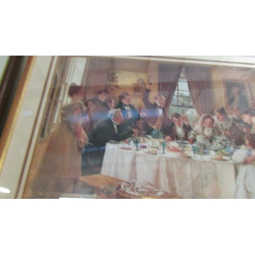 1079 - A framed and glazed print of a family at afternoon tea.