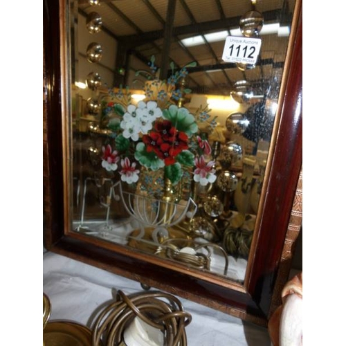 1112 - An Victorian sideboard mirror underpainted with flowers, signed J M J and mounted in an old frame.