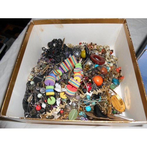 269 - 2 boxes of costume jewellery including an old box, letter openers etc.