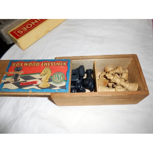 271 - A boxed chess set (sealed in package) small chess set in box and 1 other chess set as well as 2 pack... 