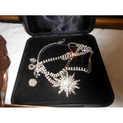 274 - A box of assorted jewellery, and misc items including a copper tray & collectable Swatch watch