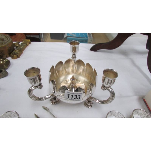 1133 - A silver plate table centrepieces, fish slice, cake slice, salad tongs, grape scissors etc.,