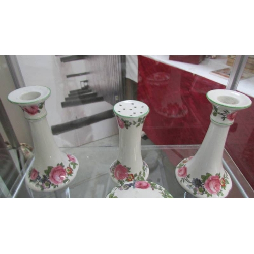 1141 - A six piece floral dressing table set.