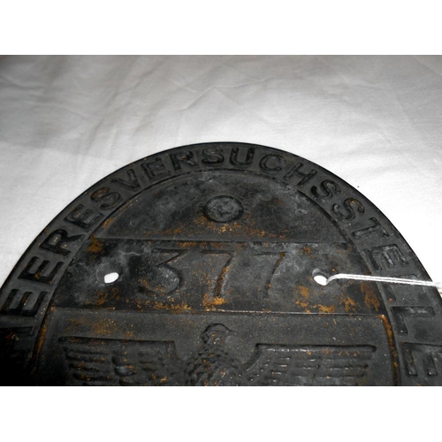 284 - A German copy WWII pattern heeresversuchsstelle peenemünde 377 wall plaque