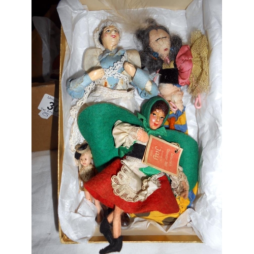 307 - 4 vintage collectors dolls, 7.5cm to 19cm in height (need some attention) varying styles and 1 large... 