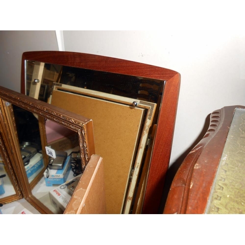 348 - A gilt framed triple dressing table mirror (some minor chips in places) Height 49.5cm,  and a wooden... 