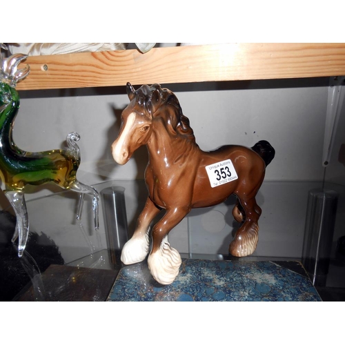 353 - A Beswick shire horse, Murano clown glass figure and a glass figure of a deer (the deer has some rou... 