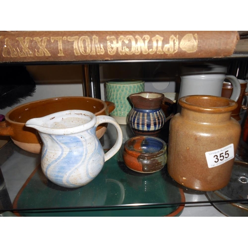 355 - A large quantity of pottery including Denby, Chris Aston, Royal Worcester, Honiton etc, 2 pieces hav... 