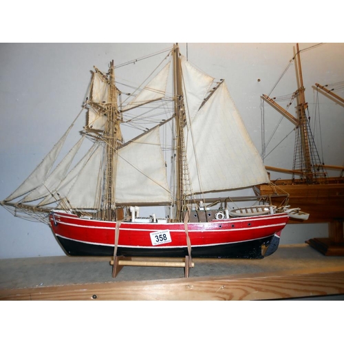 358 - A Wooden model of the Lilla Das Schooner training ship Denmark Height 51cm, length 68cm - collect on... 