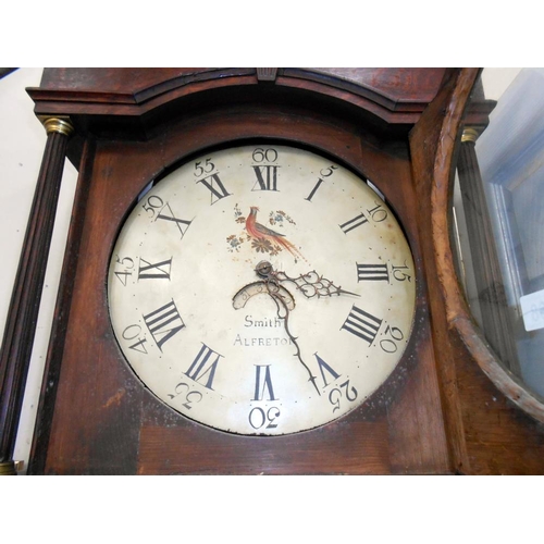 368 - A Victorian oak 30 hour longcase Grandfather clock with round painted face 'Smith Alfreton'