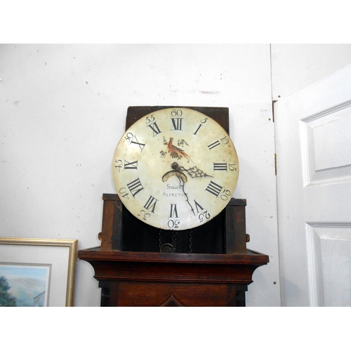 368 - A Victorian oak 30 hour longcase Grandfather clock with round painted face 'Smith Alfreton'