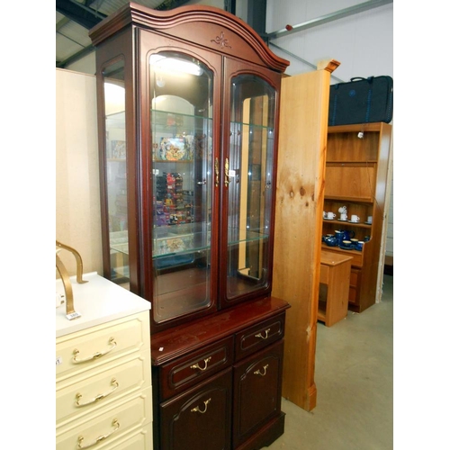 382 - A darkwood stained dresser display cabinet with 2 drawer 2 door cupboard door base, height 196cm, wi... 