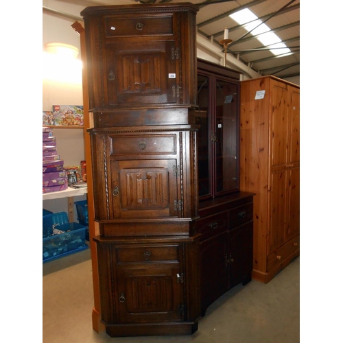 384 - 3 low corner cupboards, height 68cm, width at widest 70cm, depth 37.5cm approx.