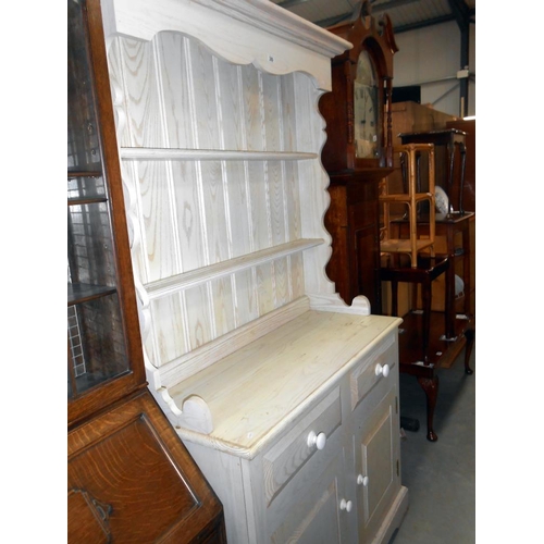 389 - A shabby chic finished solid pine dresser height 197cm, width 107cm approx.