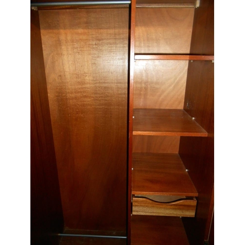 400 - A Gents 2 door teak wardrobe with half hanging on one side and 4 shelves, tie rack, stud holder and ... 