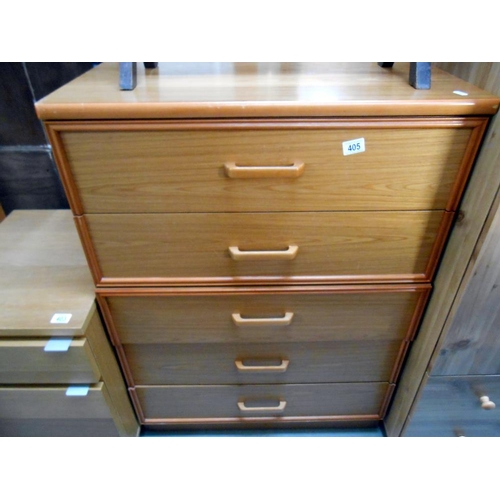 405 - 2 teak effect bedroom chest of drawers, height 107cm, width 78cm approx.