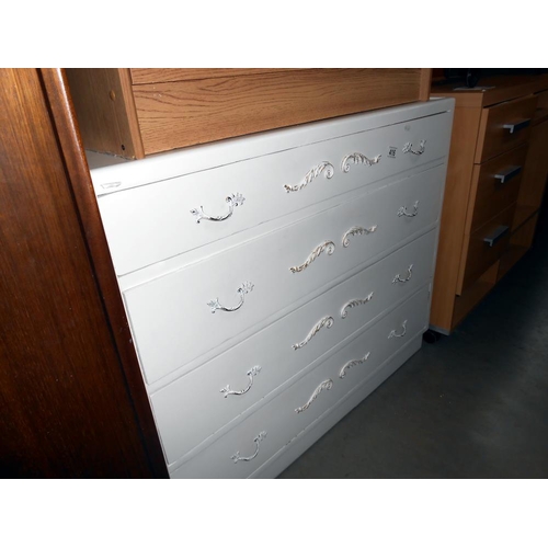 416 - A white painted bedroom chest of drawers with ormolu fittings, height 75cm, width 91cm approx.