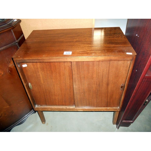 420 - A retro record/music cabinet, missing 1 handle, height 72cm, width 61cm approx.