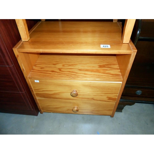 425 - A solid pine 2 drawer bedside unit, height 55.5cm, width 50cm approx.