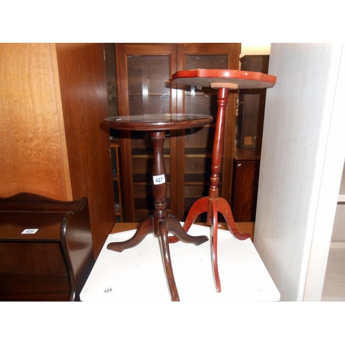 427 - A darkwood stained tripod side table, height 47cm, diameter 30cm, approx. & 1 other