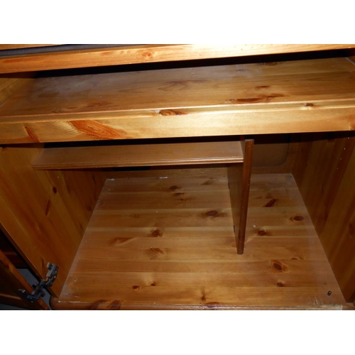 450 - A Ducal solid pine work station cupboard computer desk, height 141cm, width 130cm approx.