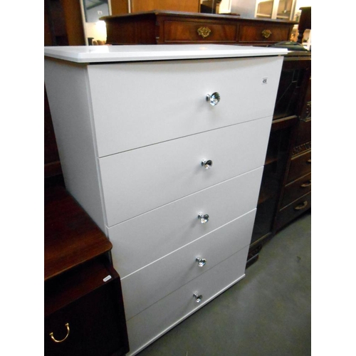 456 - A white melamine bedroom dressing table, (missing end of 1 knob) height 122cm, width 78cm approx.