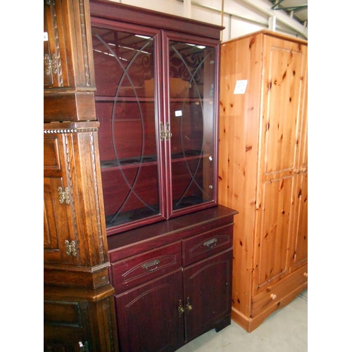 460 - A darkwood stained glazed top dresser/display cabinet with cupboard/drawer base, height 187.5cm, wid... 