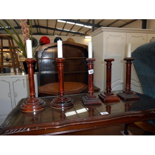 465 - 2 pairs and a single darkwood candlestick style table lamps (no fittings, need wiring)