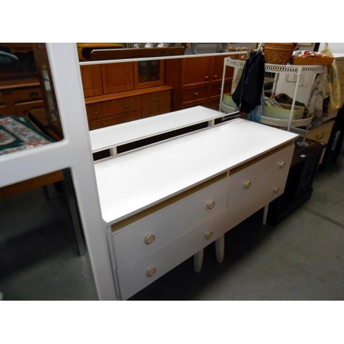 487 - A vintage white melamine mirror back dressing table, height 118cm, width 130cm approx.