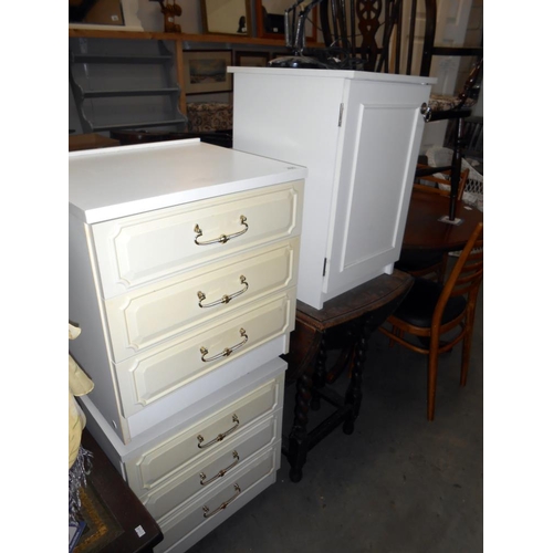 490 - 3 pieces of white melamine bedroom furniture, 2 chest of drawers and a side cupboard, Height 53cm wi... 