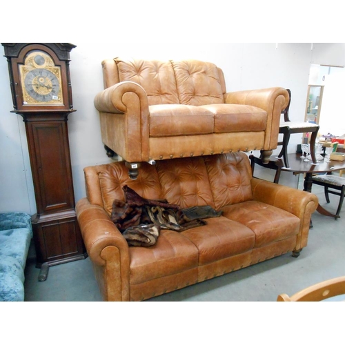 507 - A brown leather 3 seat soaf and 2 seat sofa