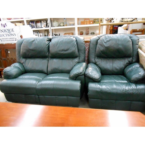 514 - A green leather 2 seat settee and chair