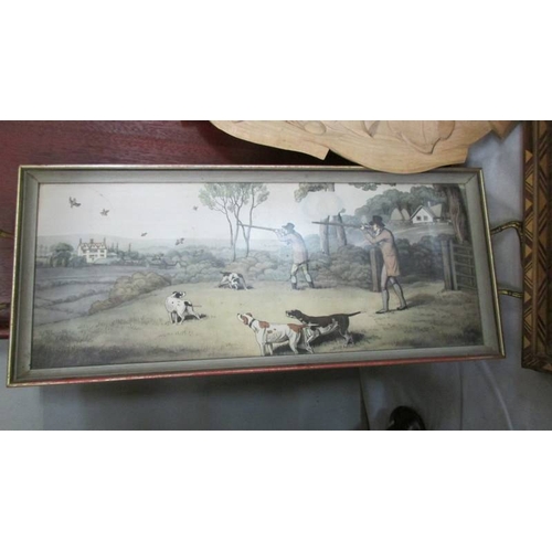 1160 - A lovely inlaid tray with glass base (45 x 31 cm), a large wooden tray (61 x 41 cm) and  wooden bowl... 