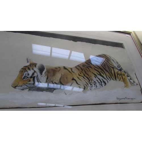 1185 - An original framed and glazed painting 'Tiger Chasing a Tail' by Pollyanna Pickering, approximately ... 